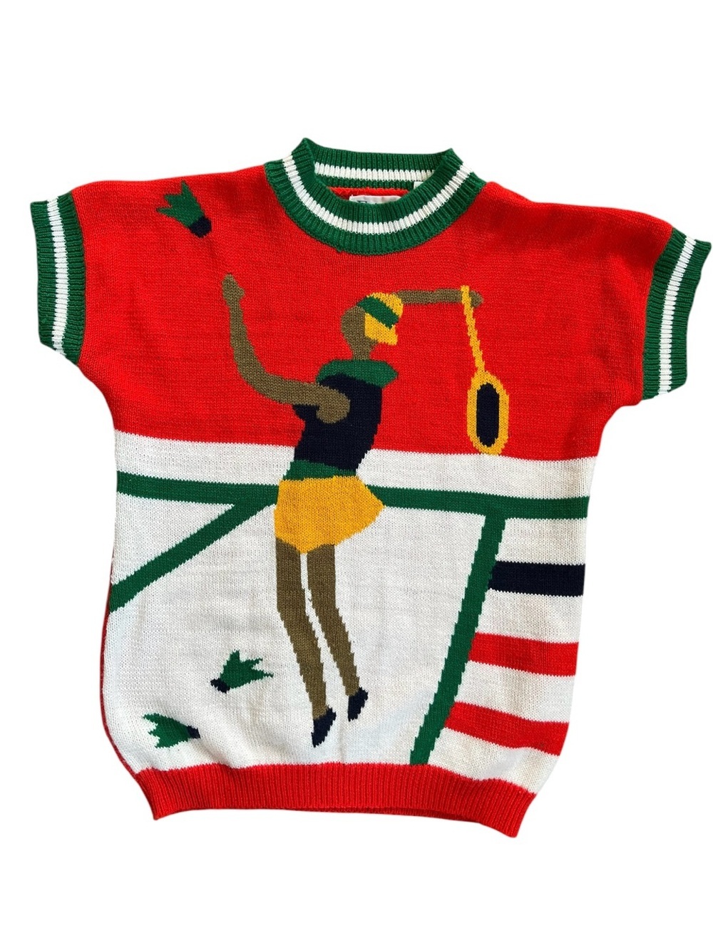 Vintage Fair Set Badminton Colorblock Abstract Short Sleeve Knit Korean Made 80s